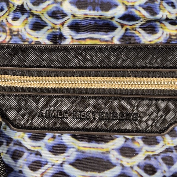 Aimee Kestenberg Snakeskin Print Nylon Tote Shoulder Bag Multipocket Zip Closure - Picture 10 of 13
